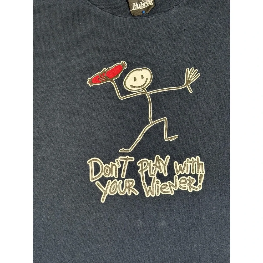 Hybrid Tees Shirt Mens Large Blue Don't Play With Your Wiener Funny Graphic Tee - Picture 4 of 8